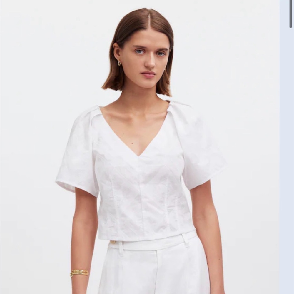 Madewell White V-Neck Blouse
